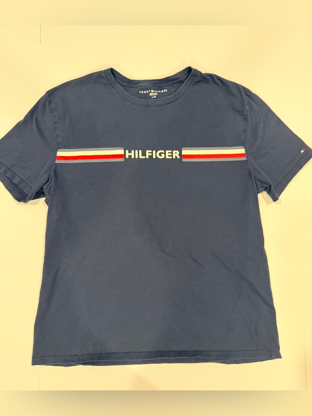 Tommy Hilfiger Navy Short Sleeve Logo Stripe Tee (0026)